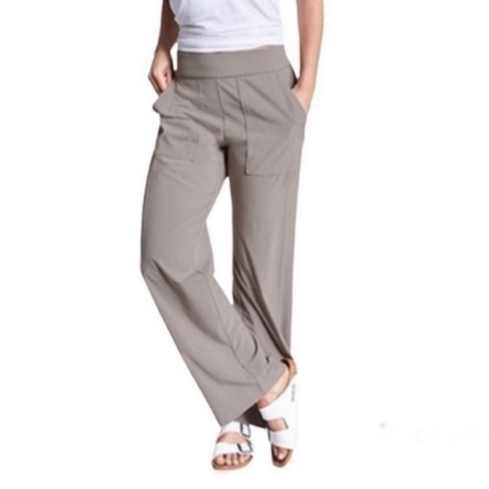 Athleta Taupe Wide-Leg Track Pants